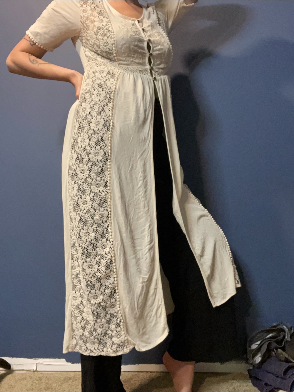 Ivory Lace Panel Maxi Duster